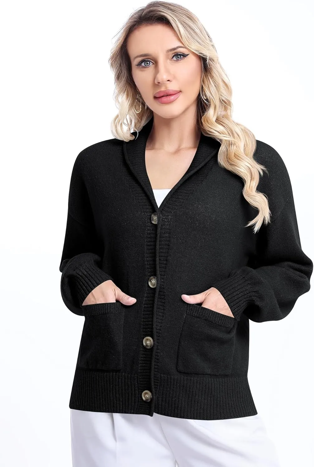 LUYAA Women's Cardigan Sweaters 2024 Oversized Open Front Button V Neck Lightweight Cardigans Outerwear
