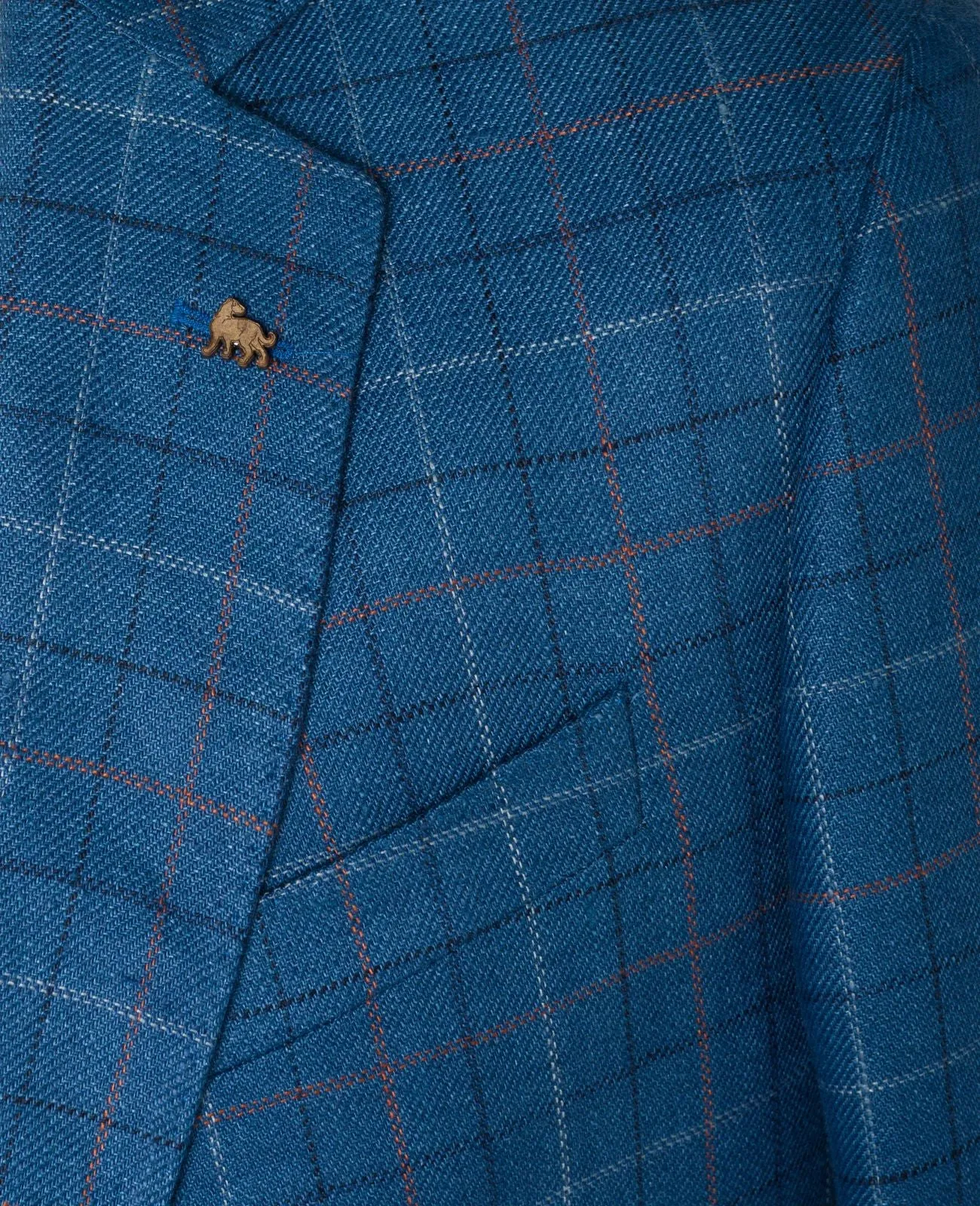 MAGEE Irish Linen Jacket - Mens Liffey - Blue With Tangerine, White & Navy Check