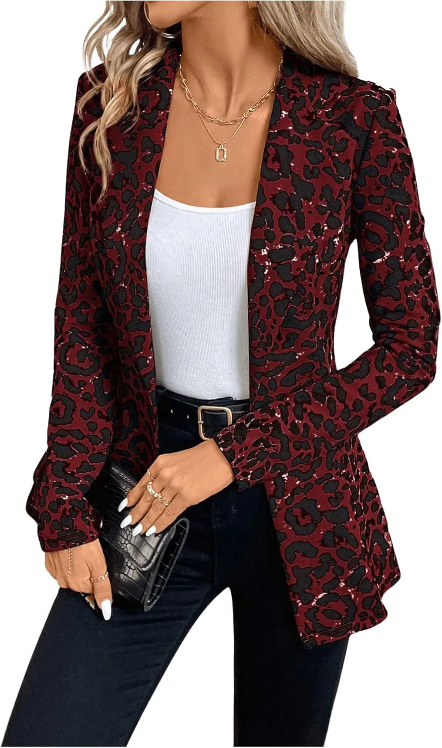 MakeMeChic Women's Houndstooth Blazer Jacket Button Down Long Sleeve Work Casual Blazer