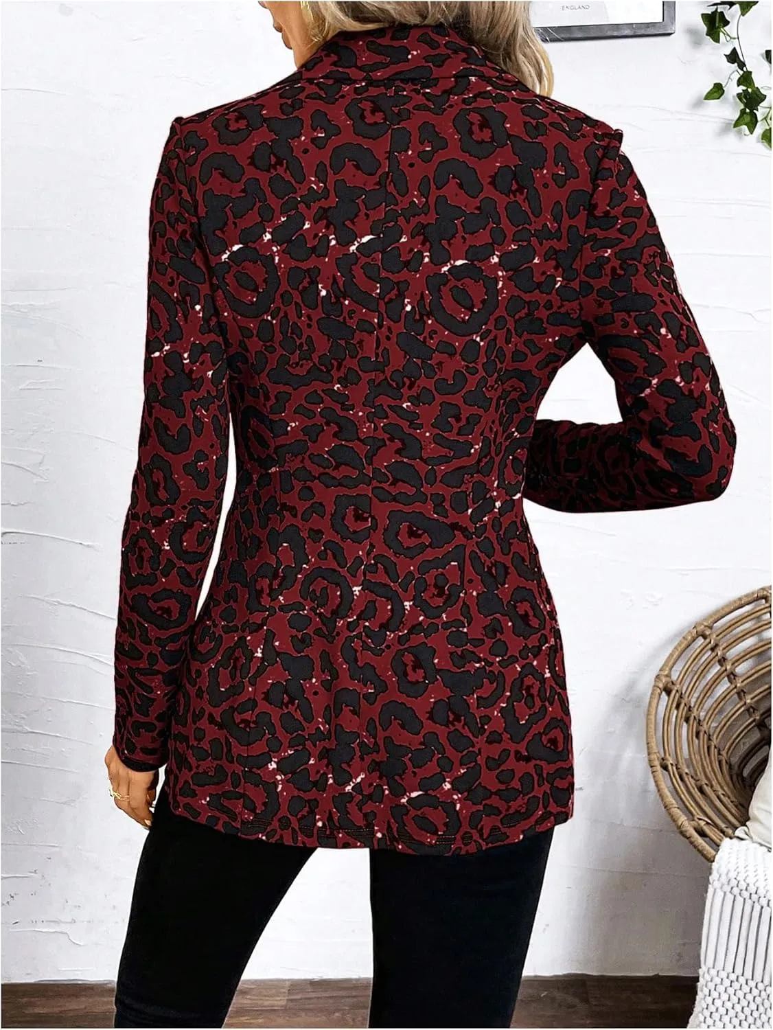 MakeMeChic Women's Houndstooth Blazer Jacket Button Down Long Sleeve Work Casual Blazer