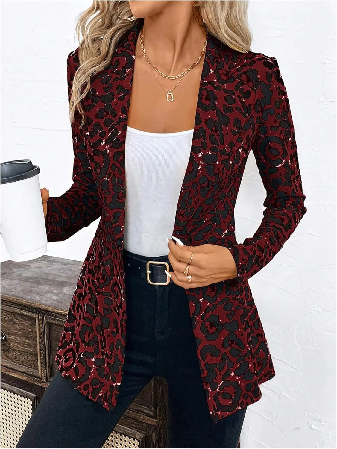 MakeMeChic Women's Houndstooth Blazer Jacket Button Down Long Sleeve Work Casual Blazer