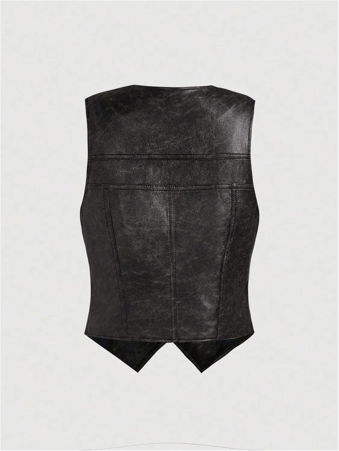 MakeMeChic Women's PU Leather Bow Vest Blazers Button Down Asymmetrical Crop Y2K Waistcoats Jackets