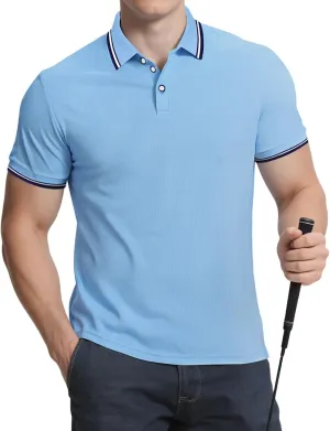Men's Golf Polo Shirts Short Sleeve Striped Casual Polo Shirts for Men Dry Fit Tennis T-Shirt Tops