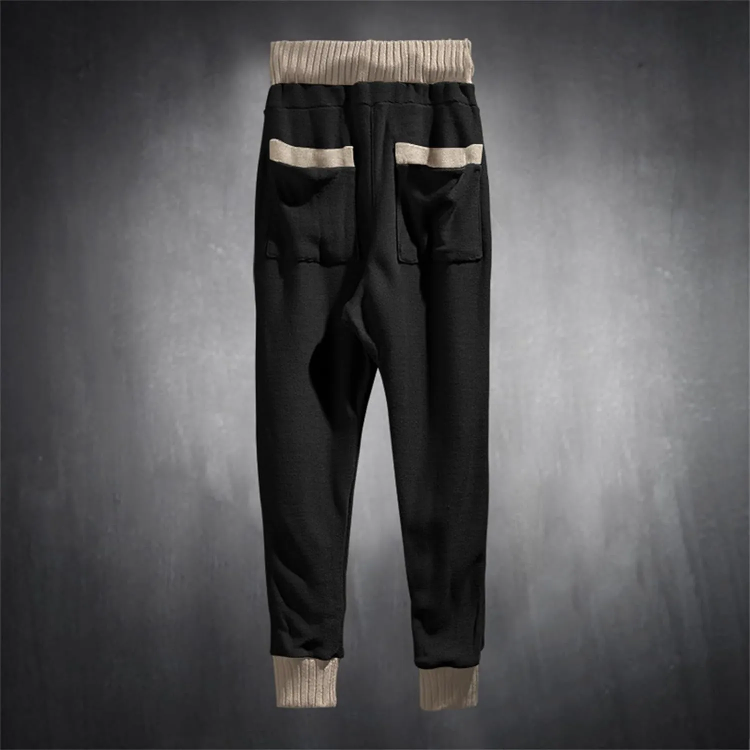 Mens Novelty Tapered Pants Patchwork Knitted Drawstring Joggers Active Gym Trousers Slim Fit Casual Fashion Sweatpants