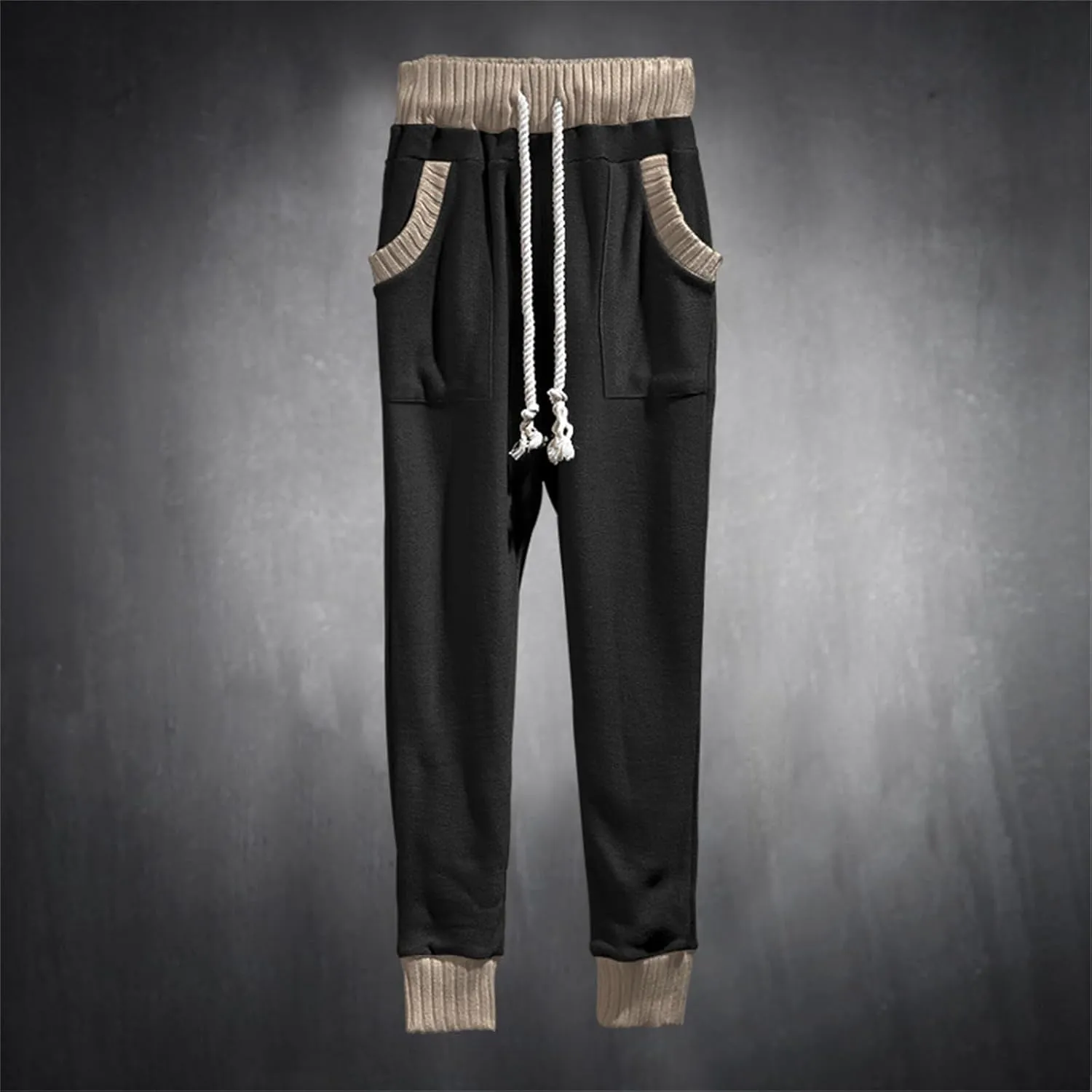Mens Novelty Tapered Pants Patchwork Knitted Drawstring Joggers Active Gym Trousers Slim Fit Casual Fashion Sweatpants