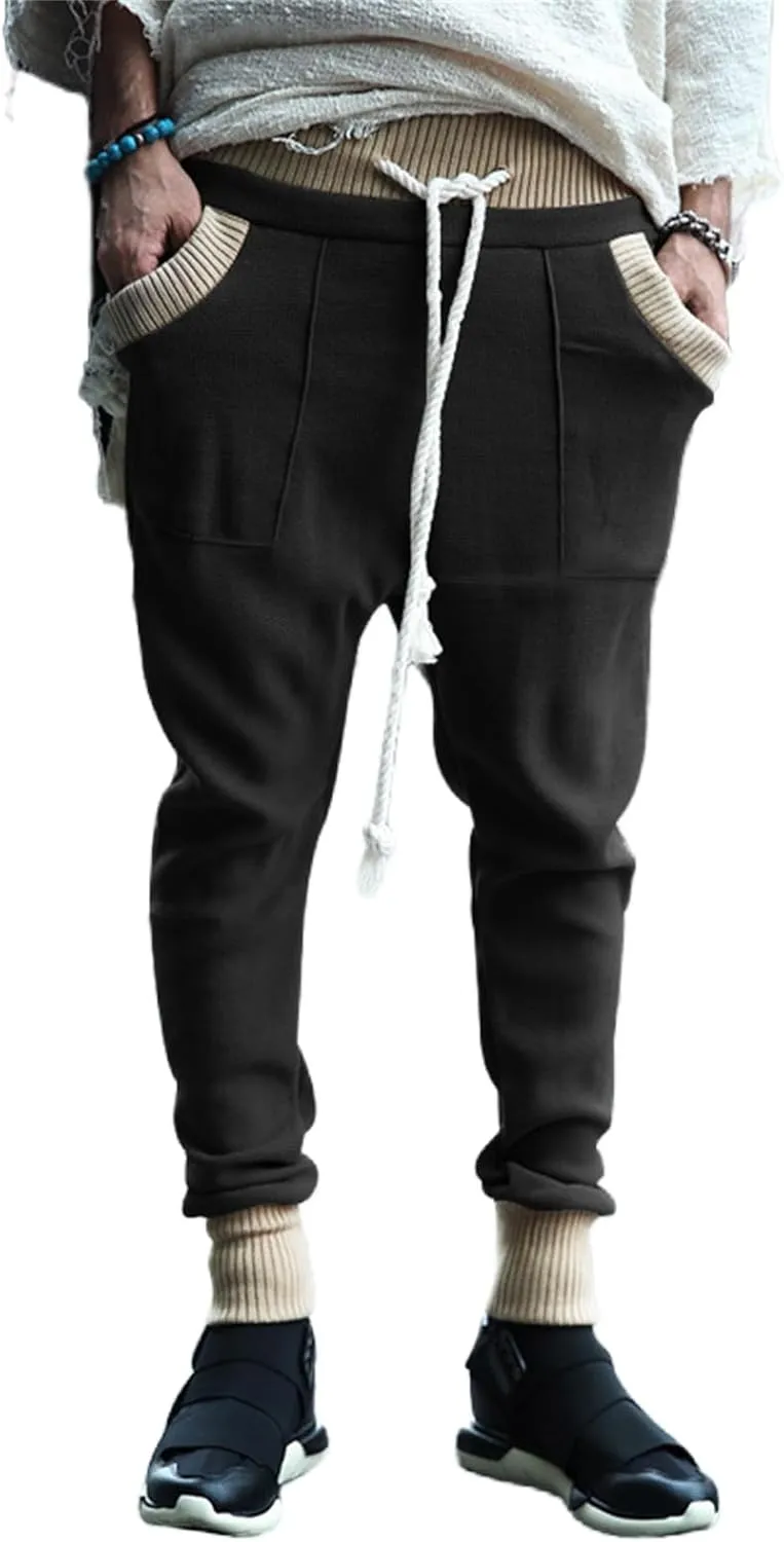 Mens Novelty Tapered Pants Patchwork Knitted Drawstring Joggers Active Gym Trousers Slim Fit Casual Fashion Sweatpants