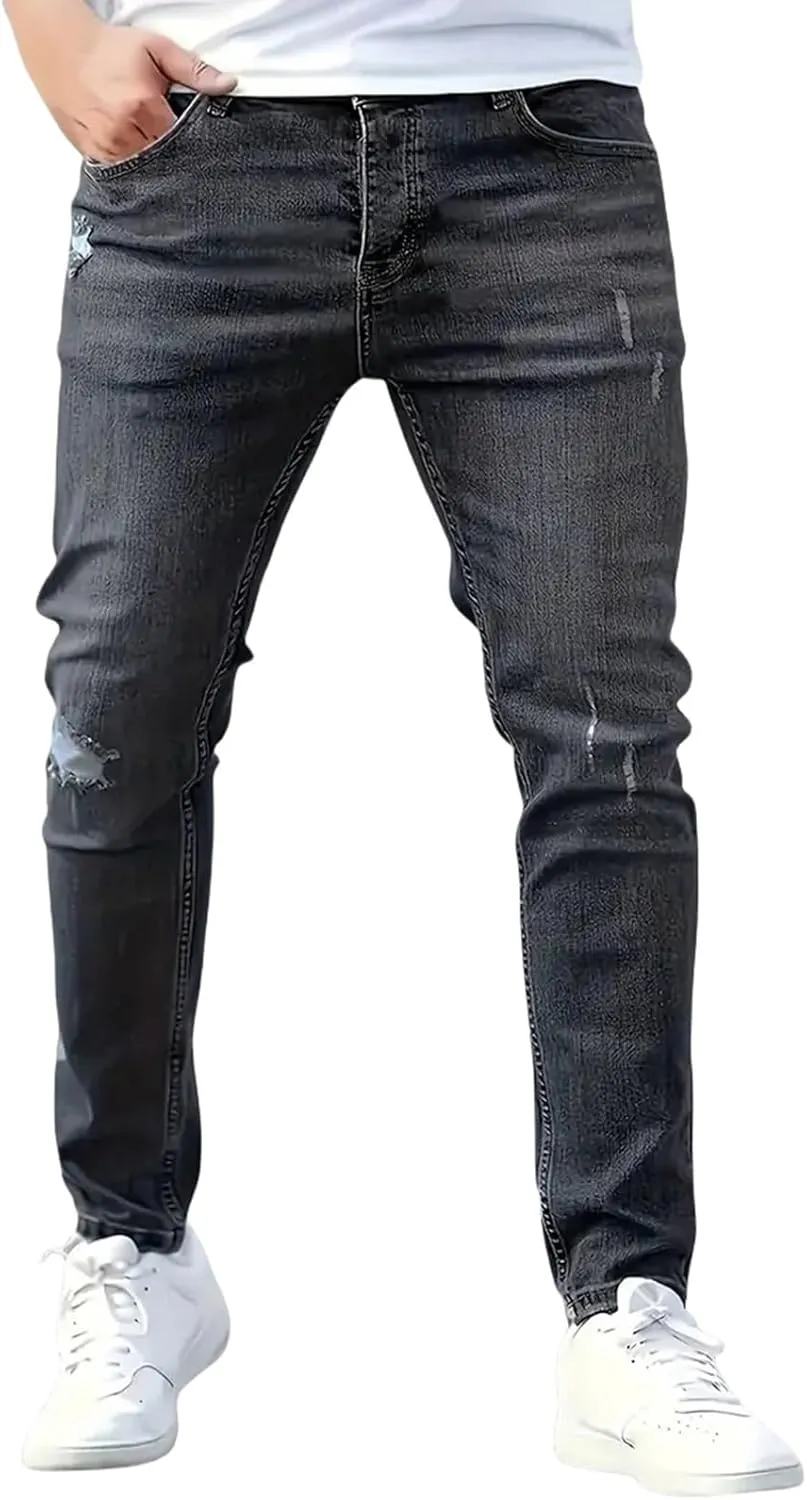 Men's Ripped Pants Skinny Jeans Stretchy Slim Fit Jeans Pants for Men Casual Loose Summer Trousers
