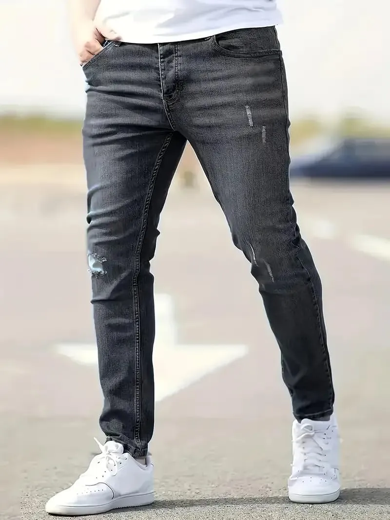 Men's Ripped Pants Skinny Jeans Stretchy Slim Fit Jeans Pants for Men Casual Loose Summer Trousers