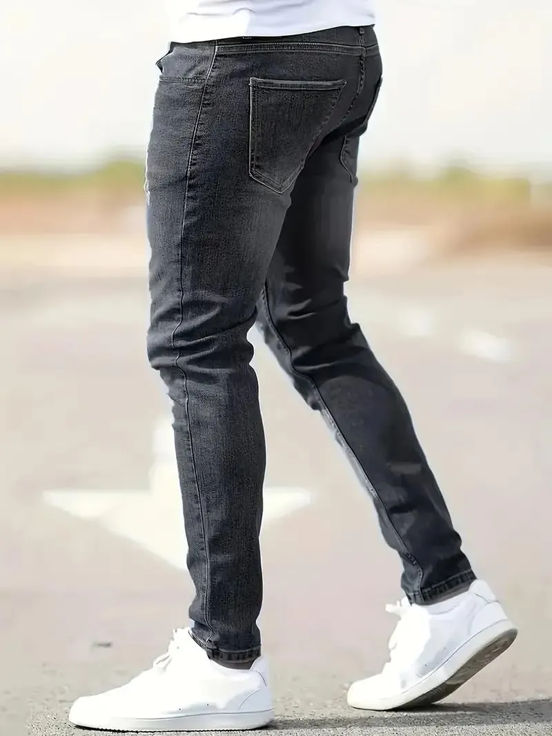 Men's Ripped Pants Skinny Jeans Stretchy Slim Fit Jeans Pants for Men Casual Loose Summer Trousers
