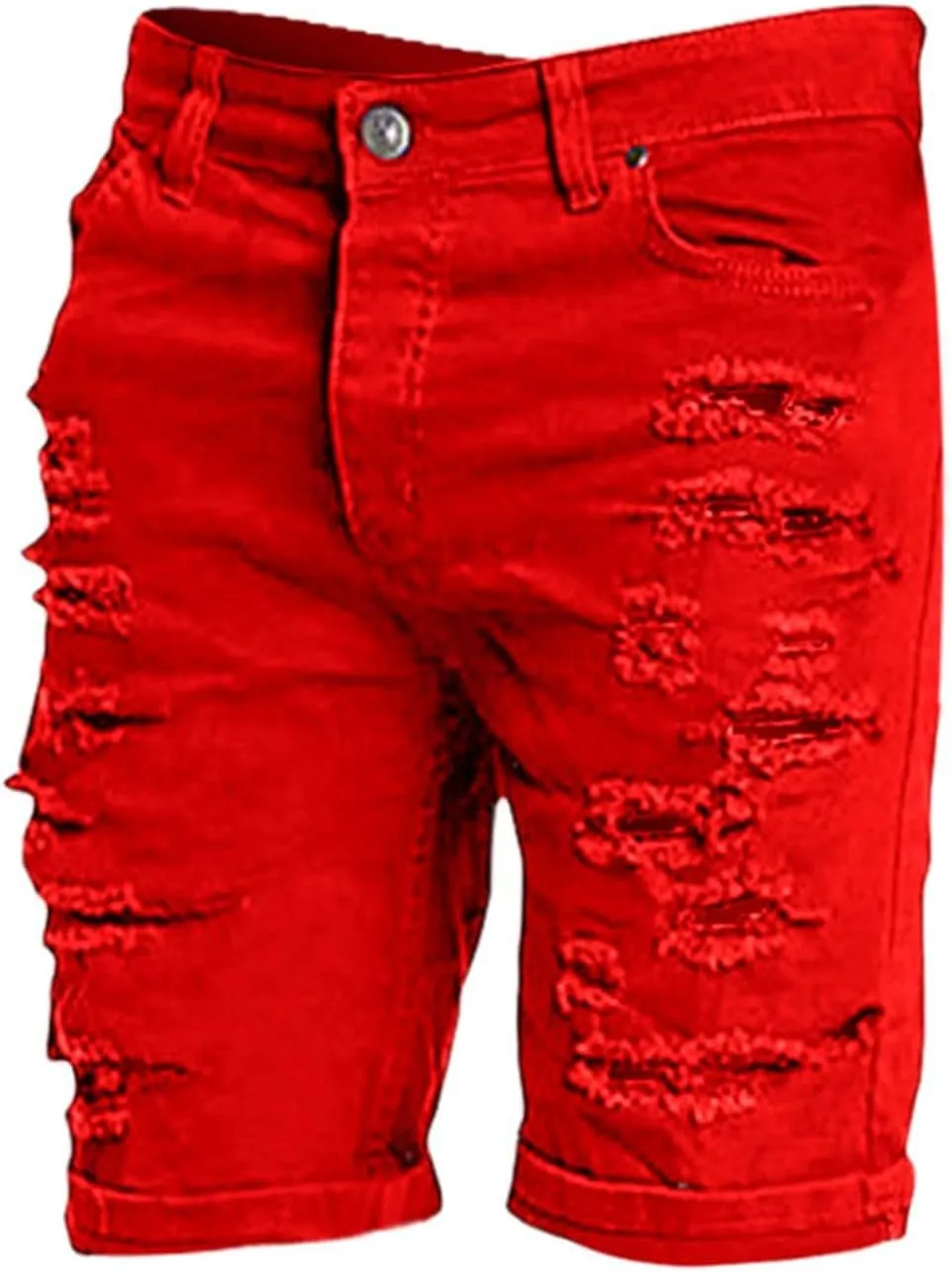 Mens Ripped Shorts Distressed Low Rise Straight Leg Skinny Solid Jeans Knee Length Cutout Combat Street Hipster Trend Bermuda