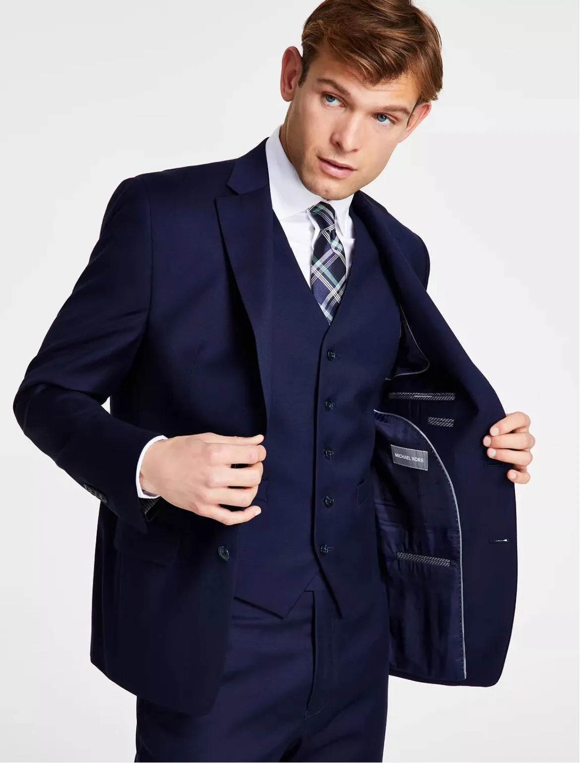 Stylish Navy Michael Kors Suit with Optional Vest for a Sophisticated Look