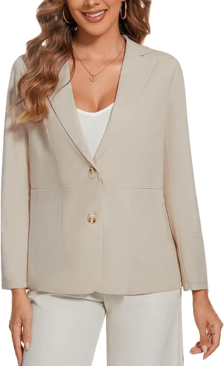 MINTLIMIT Womens Casual Linen Cotton Blazers Long Sleeve Button Front Notch Lapel Work Office Blazer Jackets with Pockets