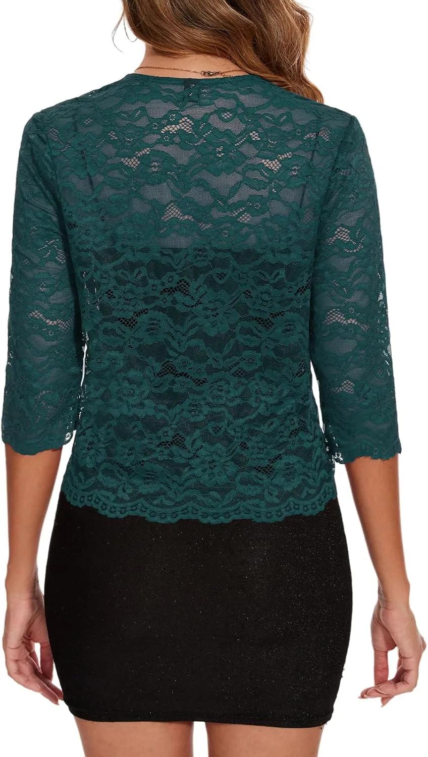 MINTLIMIT Women's Elegant 3/4 Sleeve Floral Lace Bolero Shrug Cropped Open Front Cardigan Shrug Tops