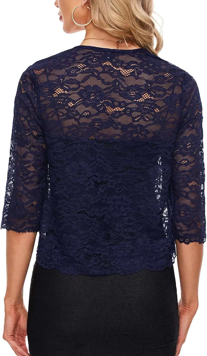 MINTLIMIT Women's Elegant 3/4 Sleeve Floral Lace Bolero Shrug Cropped Open Front Cardigan Shrug Tops