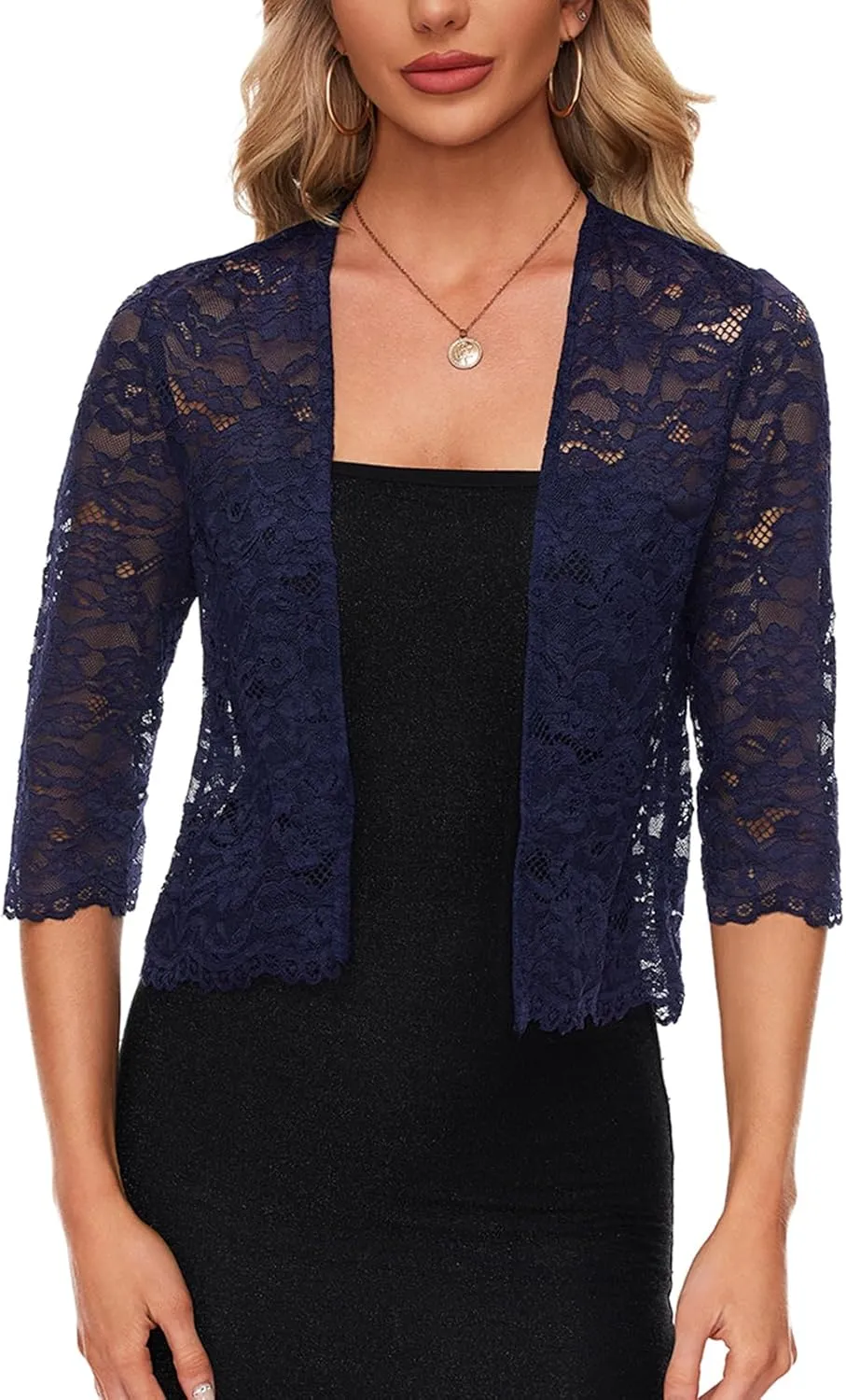MINTLIMIT Women's Elegant 3/4 Sleeve Floral Lace Bolero Shrug Cropped Open Front Cardigan Shrug Tops