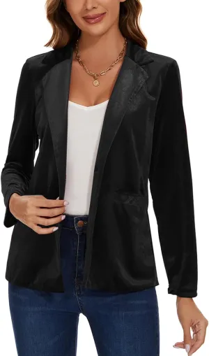 MINTLIMIT Women's Velvet Blazer Notched Lapel Two Button Blazers Jacket Coat with Pockets
