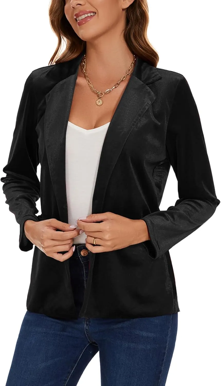 MINTLIMIT Women's Velvet Blazer Notched Lapel Two Button Blazers Jacket Coat with Pockets