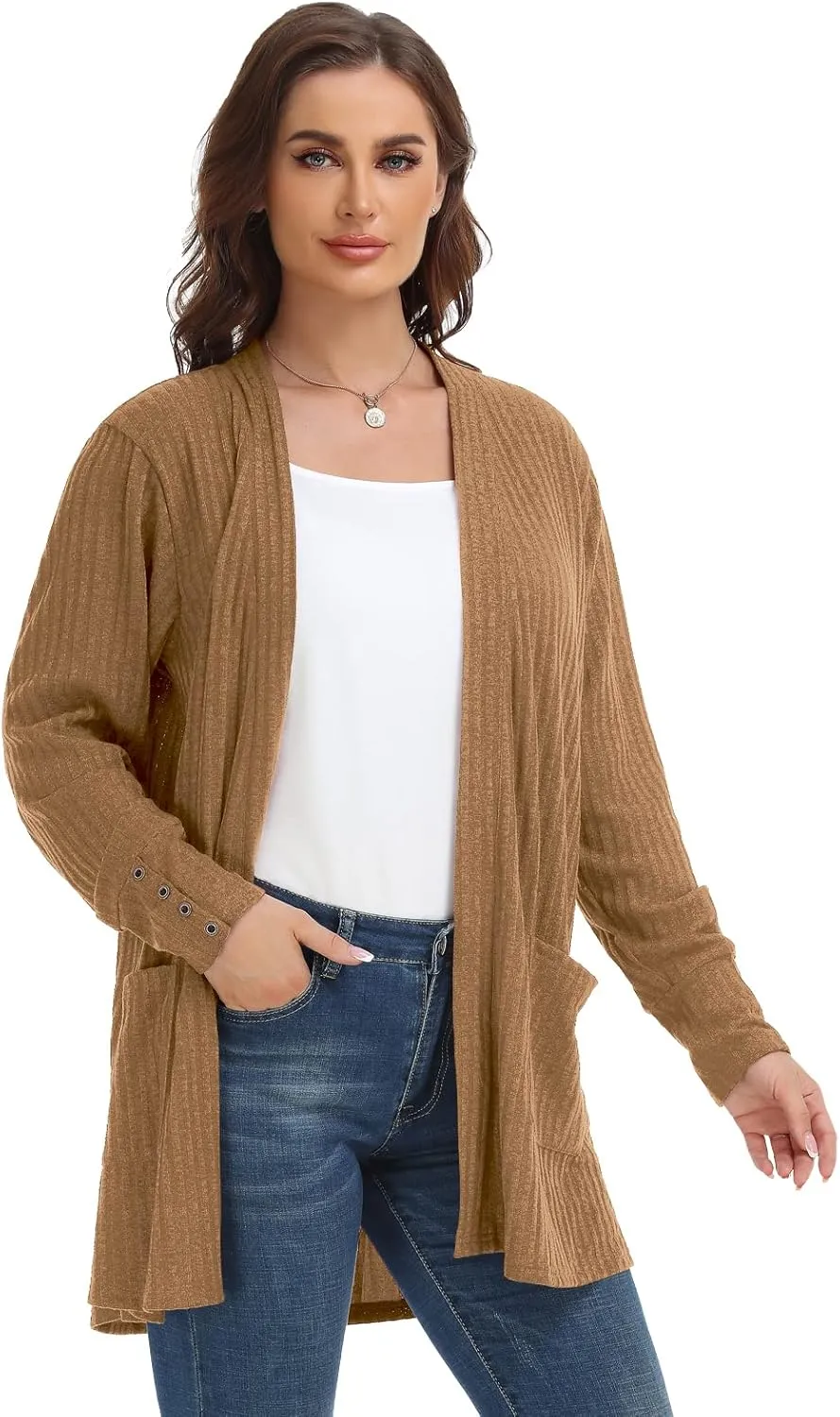 MONNURO Plus Size Open Front Cardigan Sweaters for Women Lightweight Long Sleeve Fall Coat with Pockets