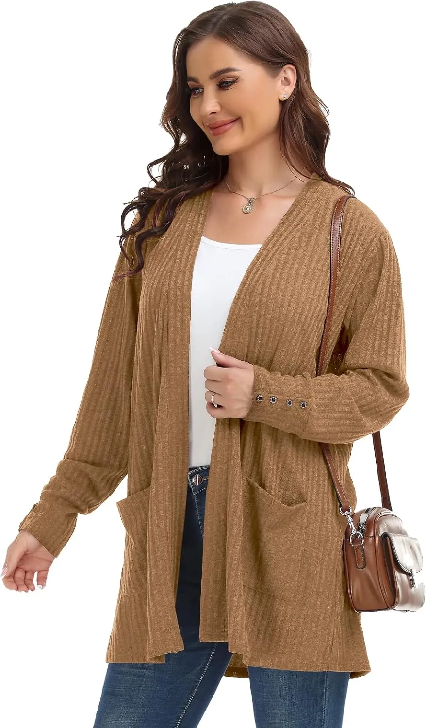 MONNURO Plus Size Open Front Cardigan Sweaters for Women Lightweight Long Sleeve Fall Coat with Pockets
