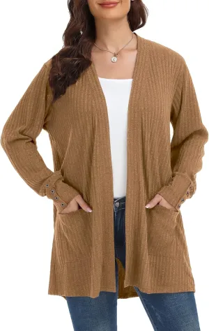 MONNURO Plus Size Open Front Cardigan Sweaters for Women Lightweight Long Sleeve Fall Coat with Pockets