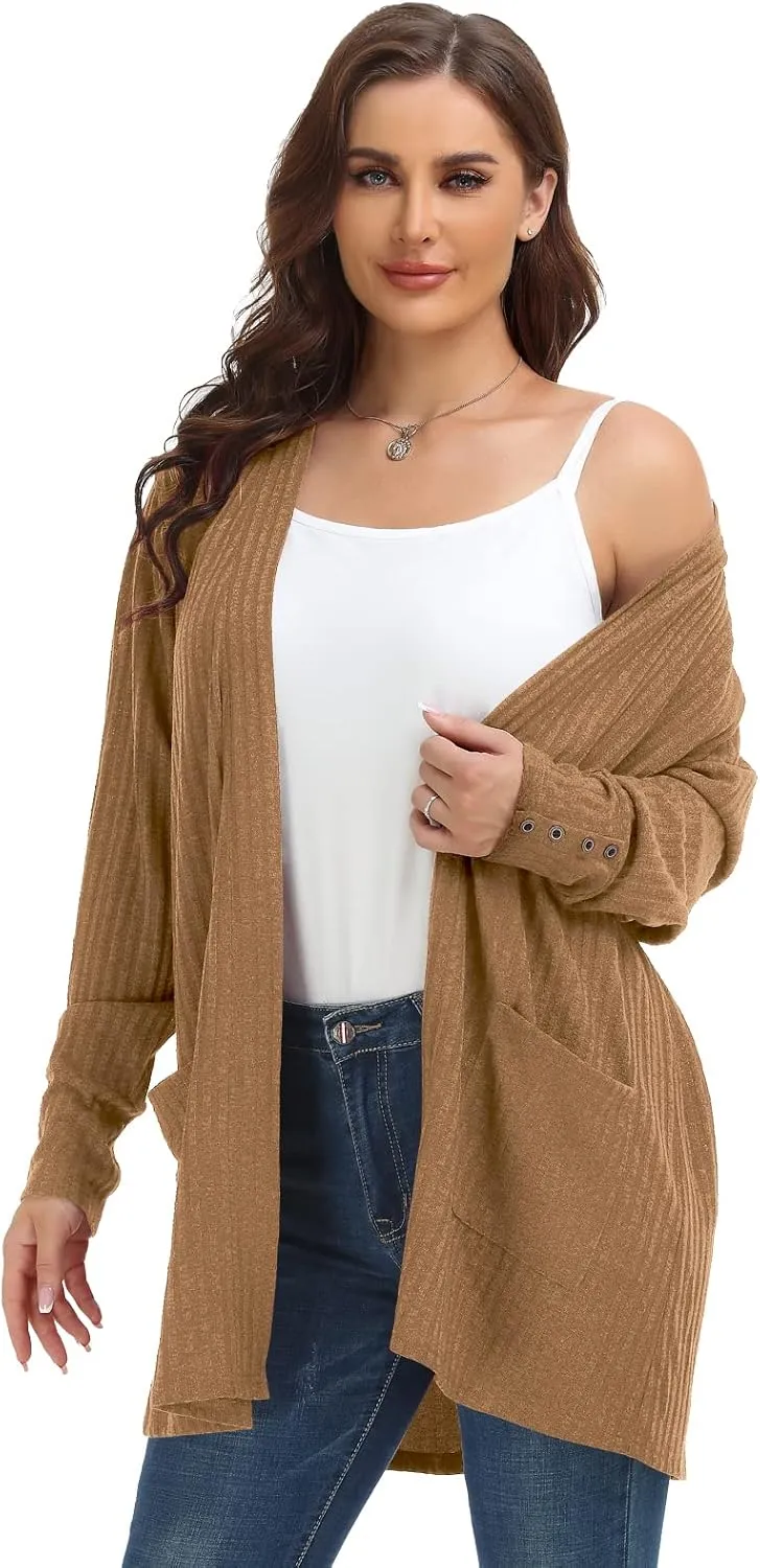 MONNURO Plus Size Open Front Cardigan Sweaters for Women Lightweight Long Sleeve Fall Coat with Pockets