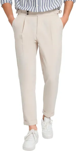OYOANGLE Men's Zipper Fly Button Front Pleated Work Office Business Tapered Suit Pants with Pockets