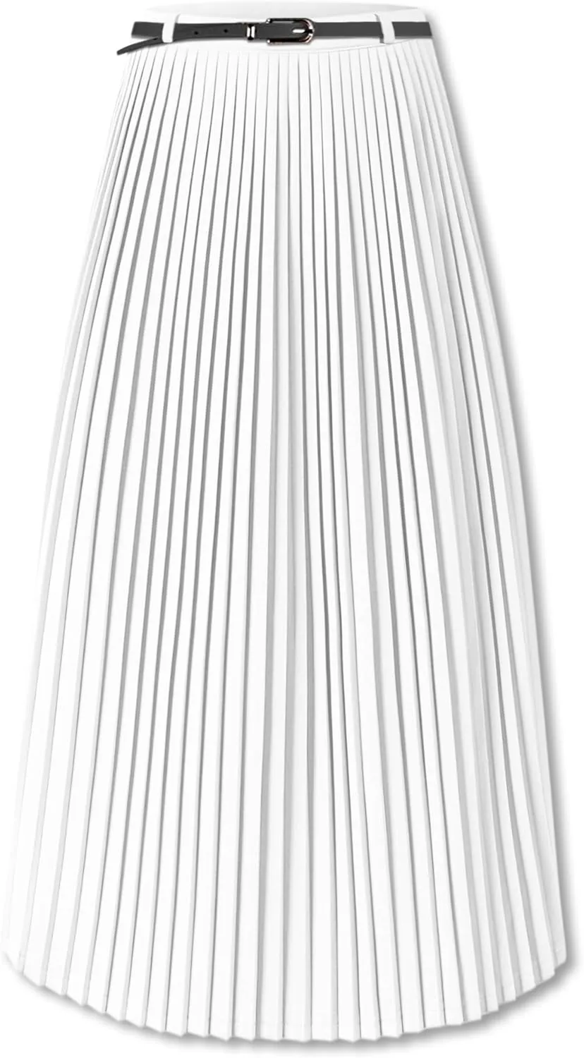 SANGTREE Women Long Pleated Skirt, High Waisted Stretchy Flowy Casual Outdoor Travel Accordion Weekend Skirt