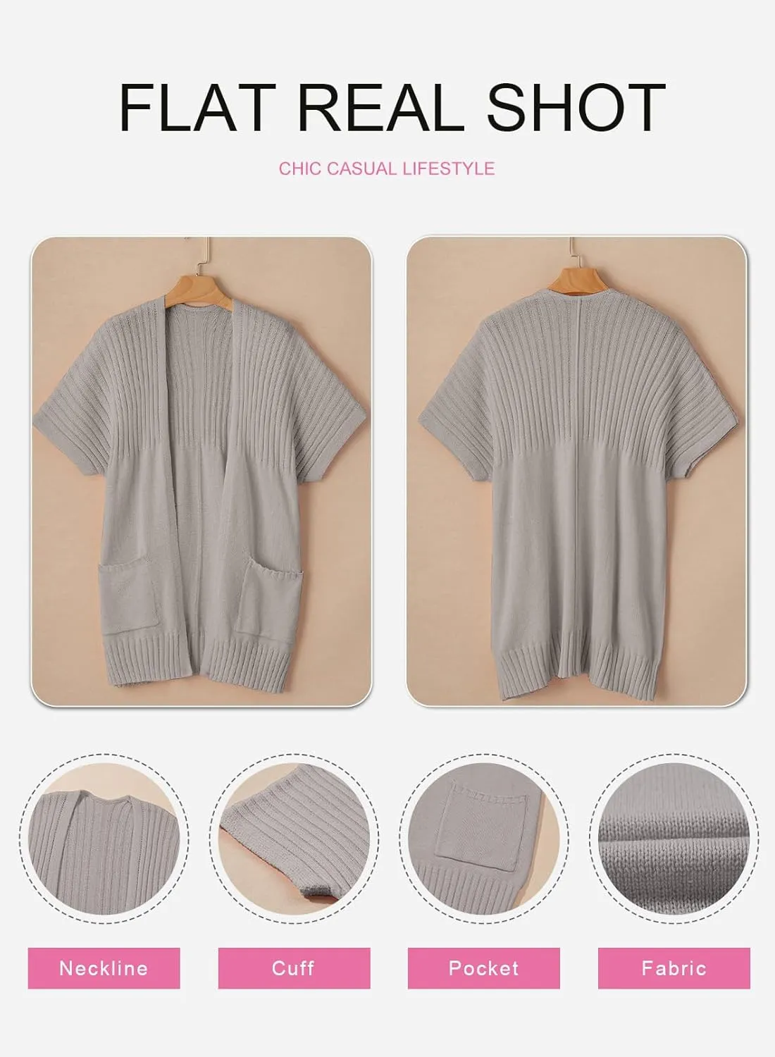 SHEWIN Cardigan Sweaters for Women Lightweight Open Front Pleated Summer Short Sleeve Cardigans Sweater