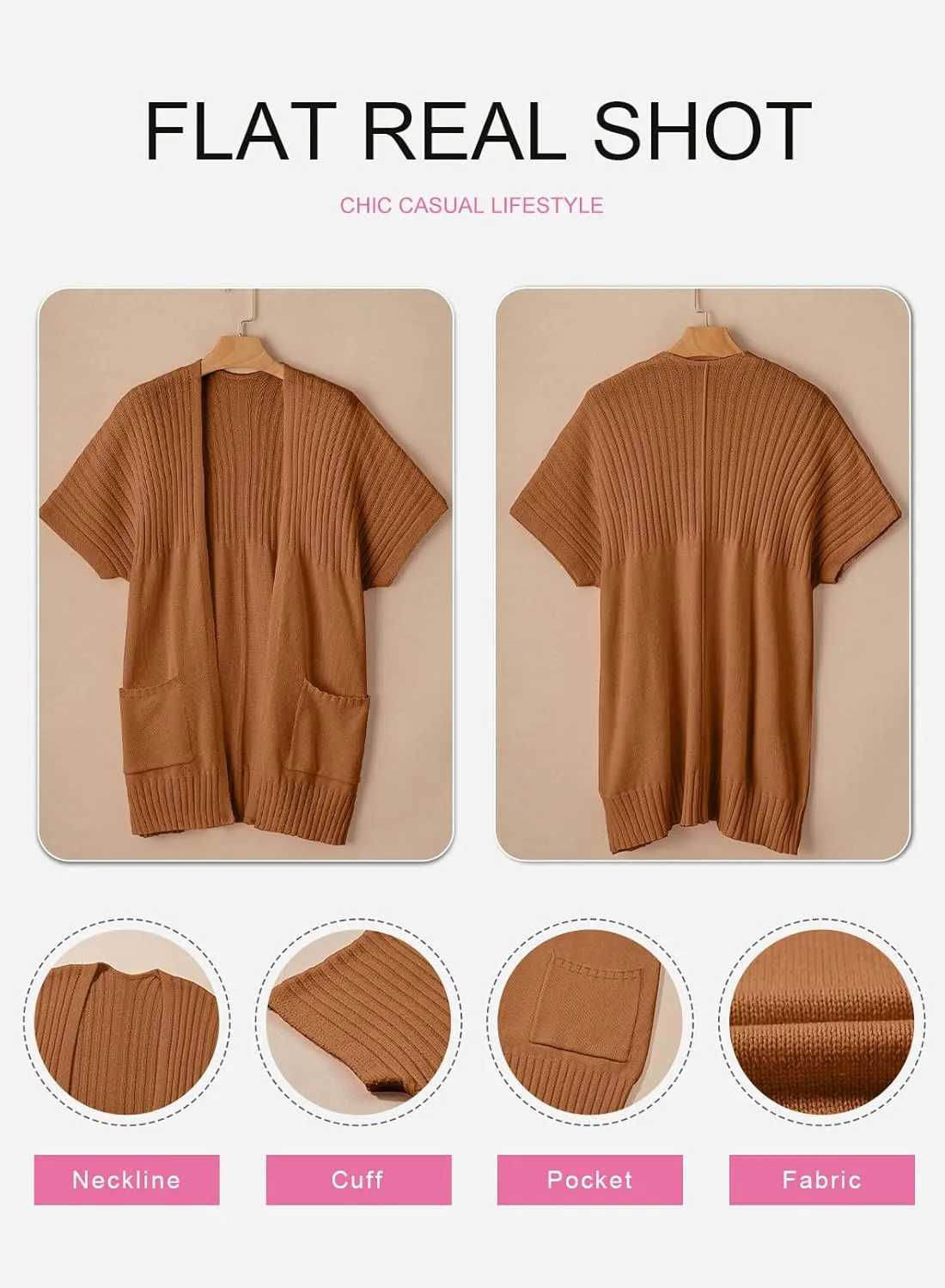 SHEWIN Cardigan Sweaters for Women Lightweight Open Front Pleated Summer Short Sleeve Cardigans Sweater