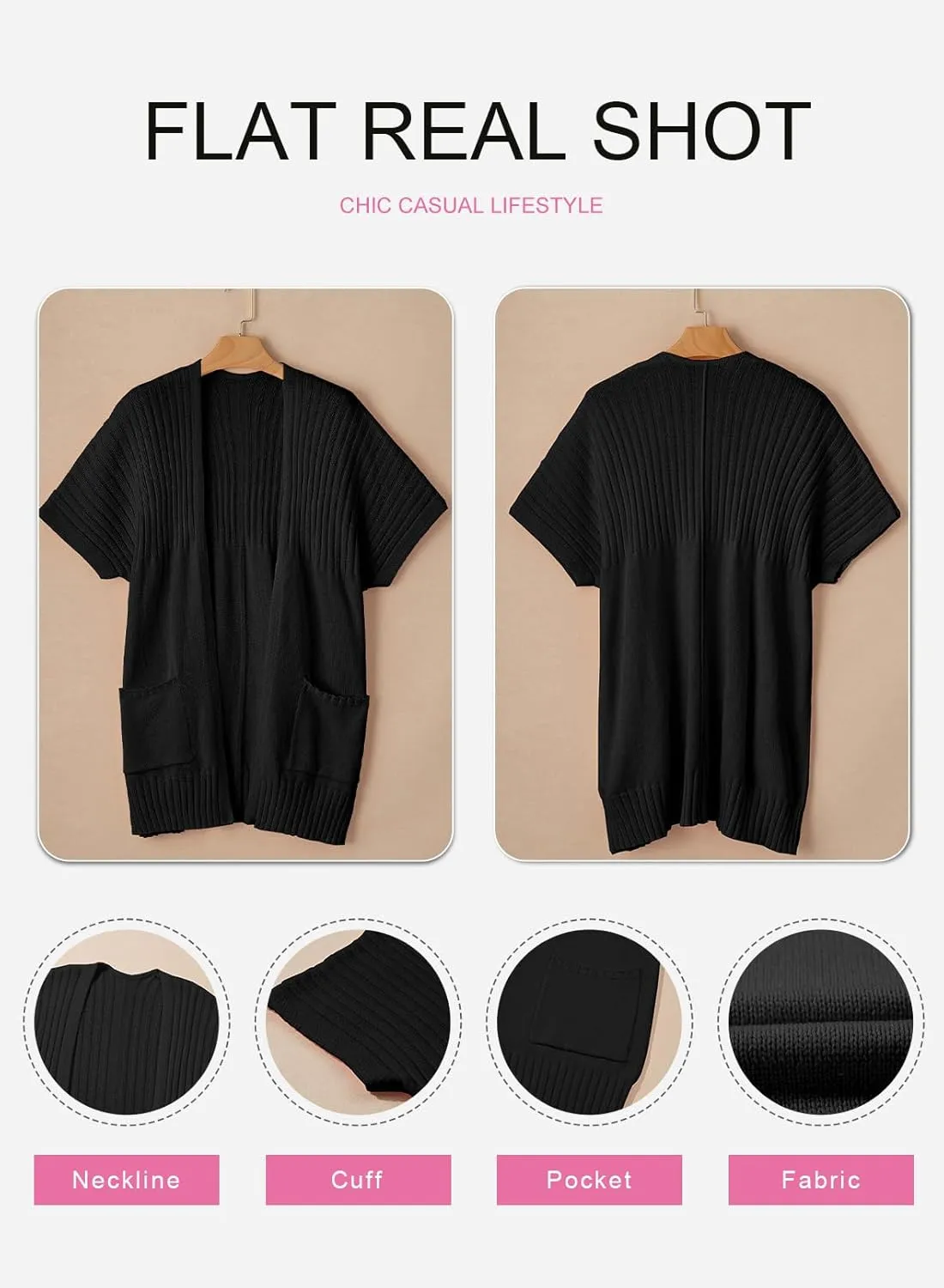 SHEWIN Cardigan Sweaters for Women Lightweight Open Front Pleated Summer Short Sleeve Cardigans Sweater