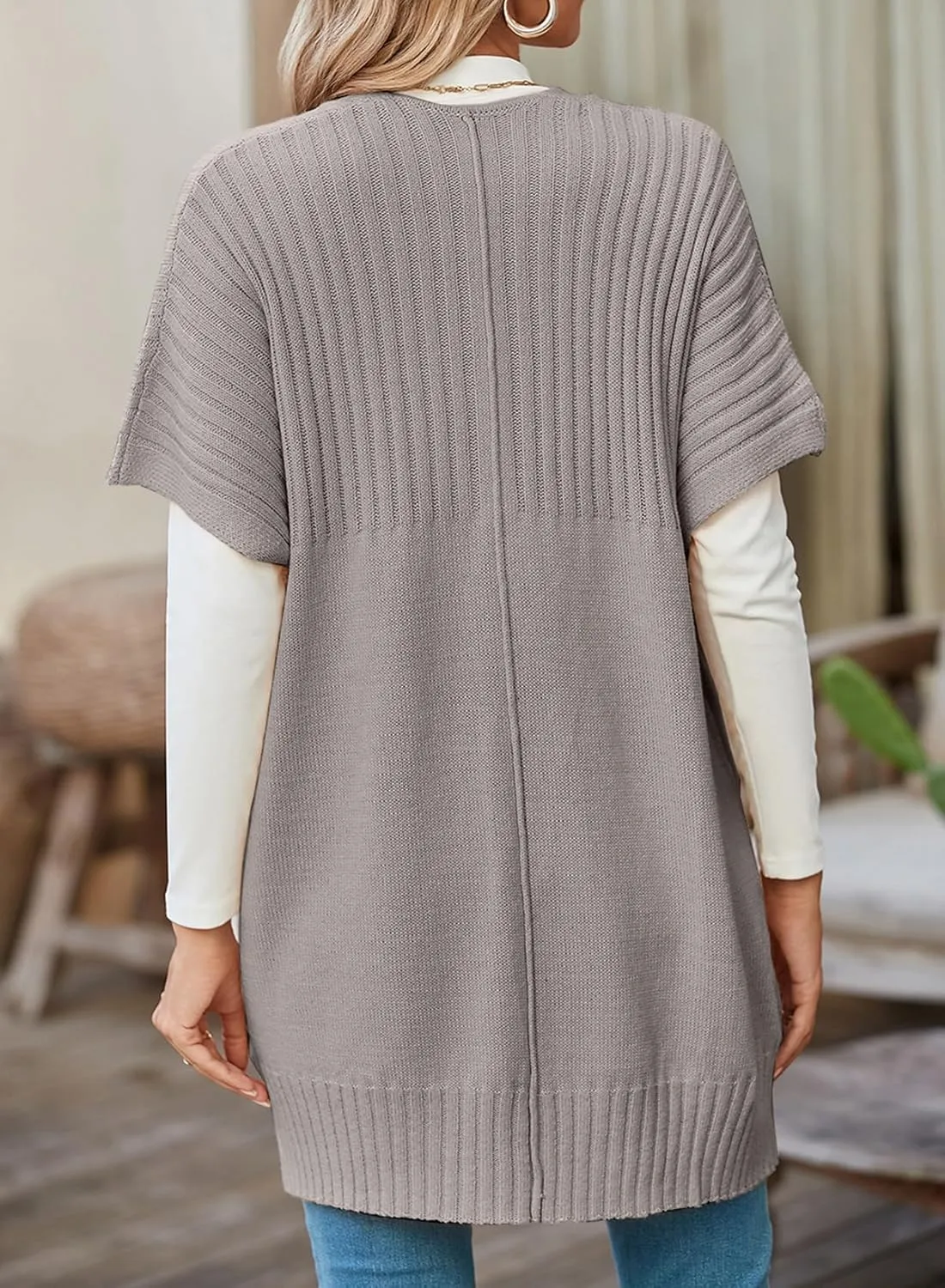 SHEWIN Cardigan Sweaters for Women Lightweight Open Front Pleated Summer Short Sleeve Cardigans Sweater