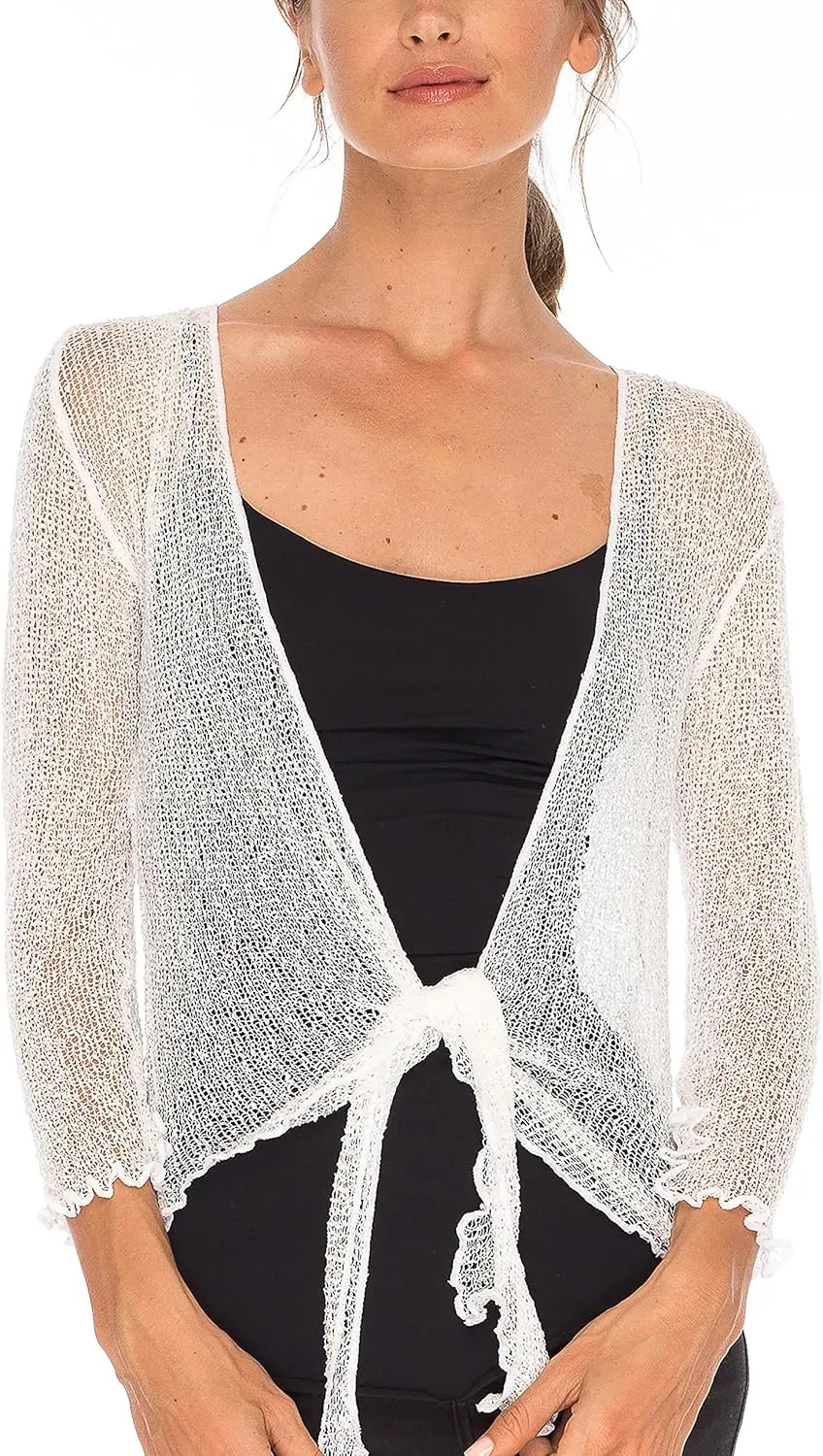 SHU-SHI Sheer Cardigans For Women Summer Knit Shrug Lightweight For Dresses Tie Top Open Front