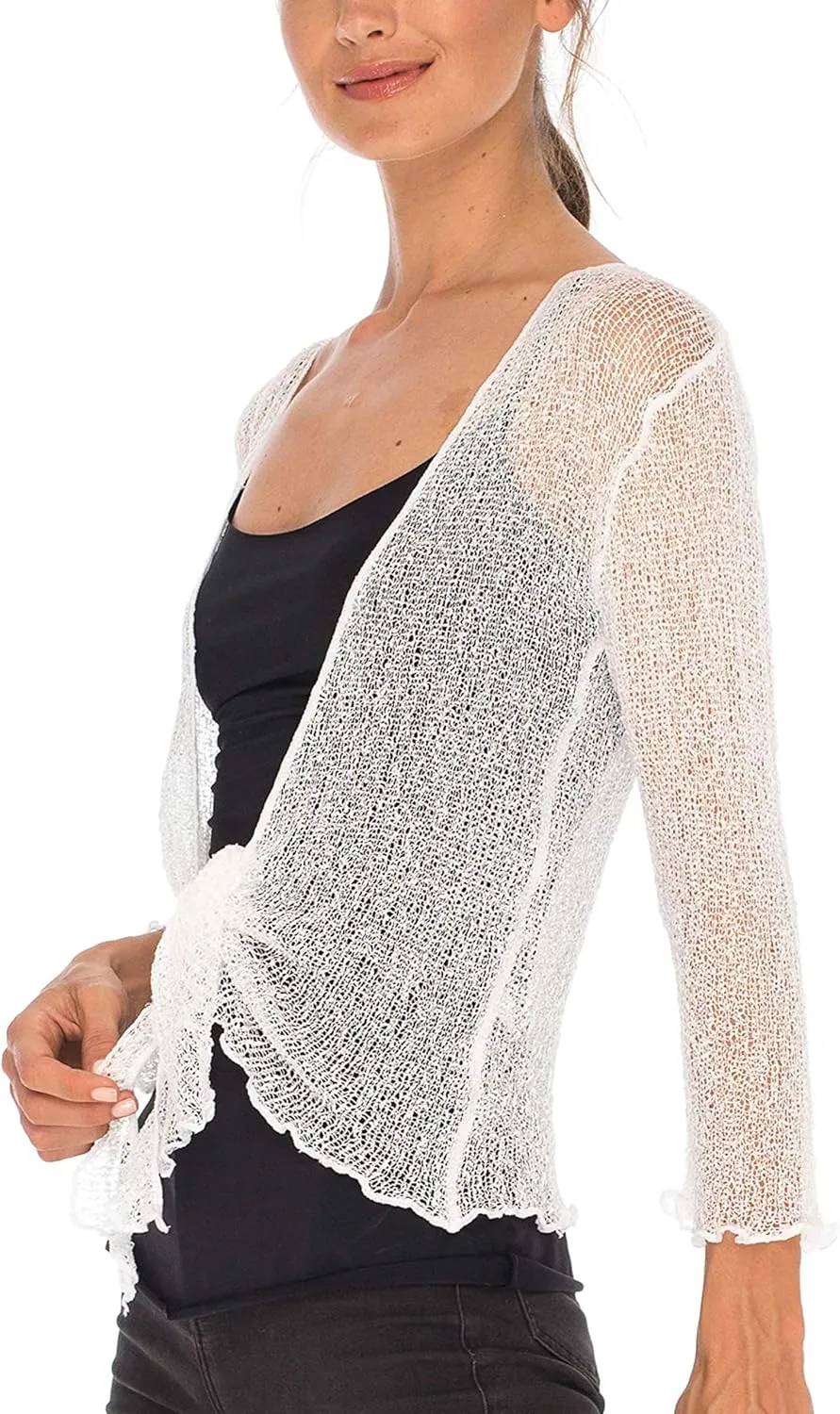SHU-SHI Sheer Cardigans For Women Summer Knit Shrug Lightweight For Dresses Tie Top Open Front