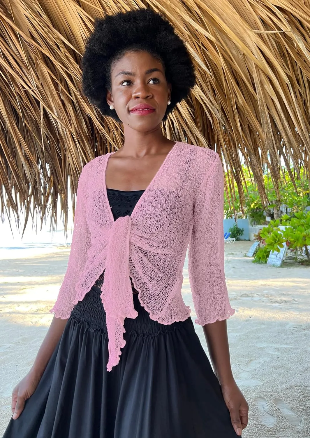 SHU-SHI Sheer Cardigans For Women Summer Knit Shrug Lightweight For Dresses Tie Top Open Front