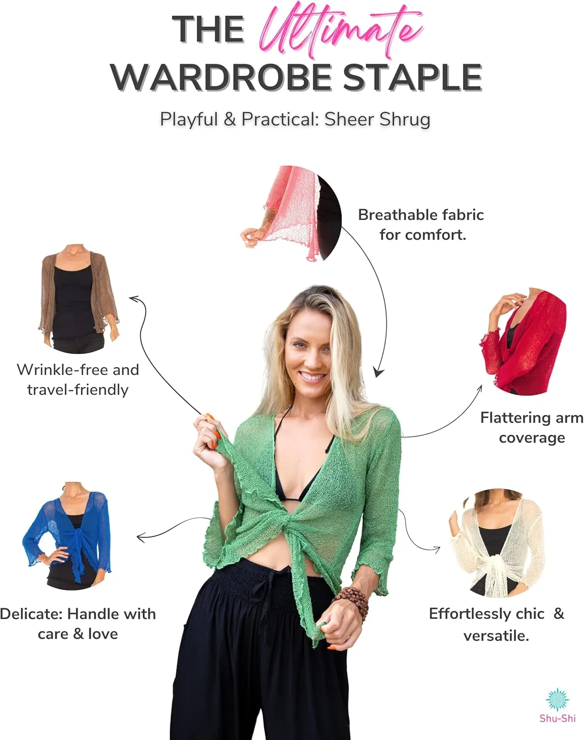 SHU-SHI Sheer Cardigans For Women Summer Knit Shrug Lightweight For Dresses Tie Top Open Front