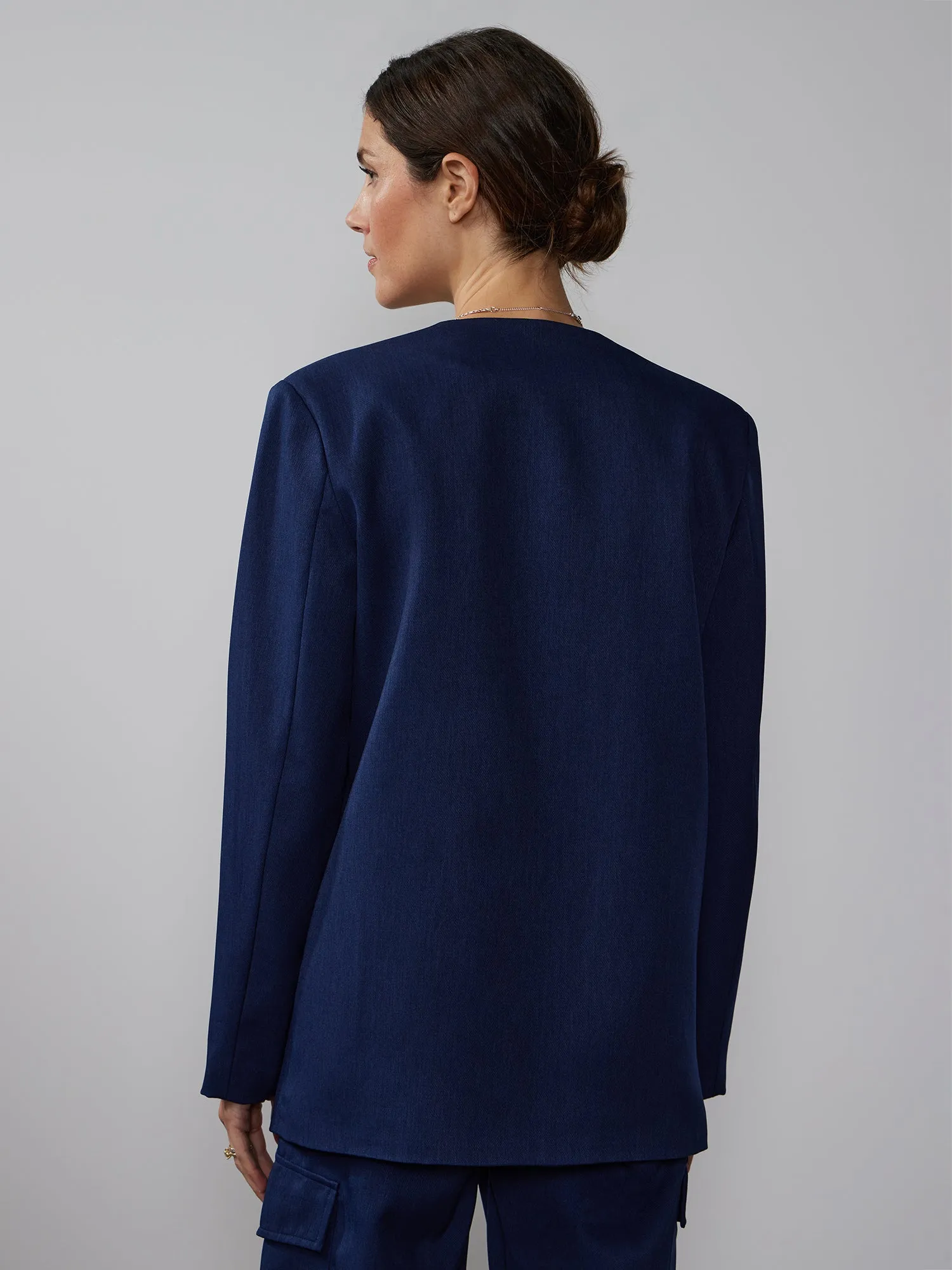 Single Breasted Buttonless Twill Blazer
