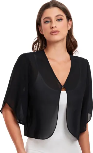 SURVODJA Womens Chiffon Cropped Cardigans Lightweight Sweaters Short Sleeve Bolero Shrugs for Dress
