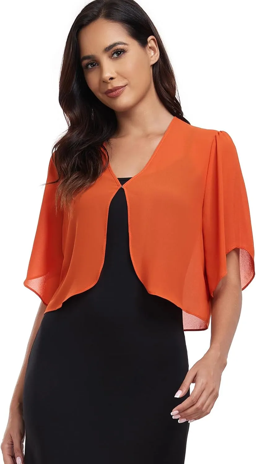 SURVODJA Womens Chiffon Cropped Cardigans Lightweight Sweaters Short Sleeve Bolero Shrugs for Dress