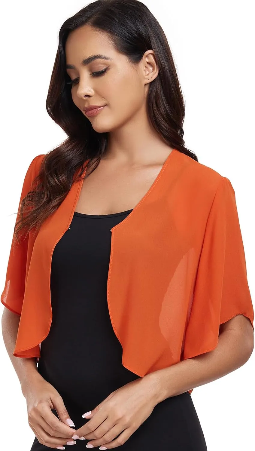 SURVODJA Womens Chiffon Cropped Cardigans Lightweight Sweaters Short Sleeve Bolero Shrugs for Dress