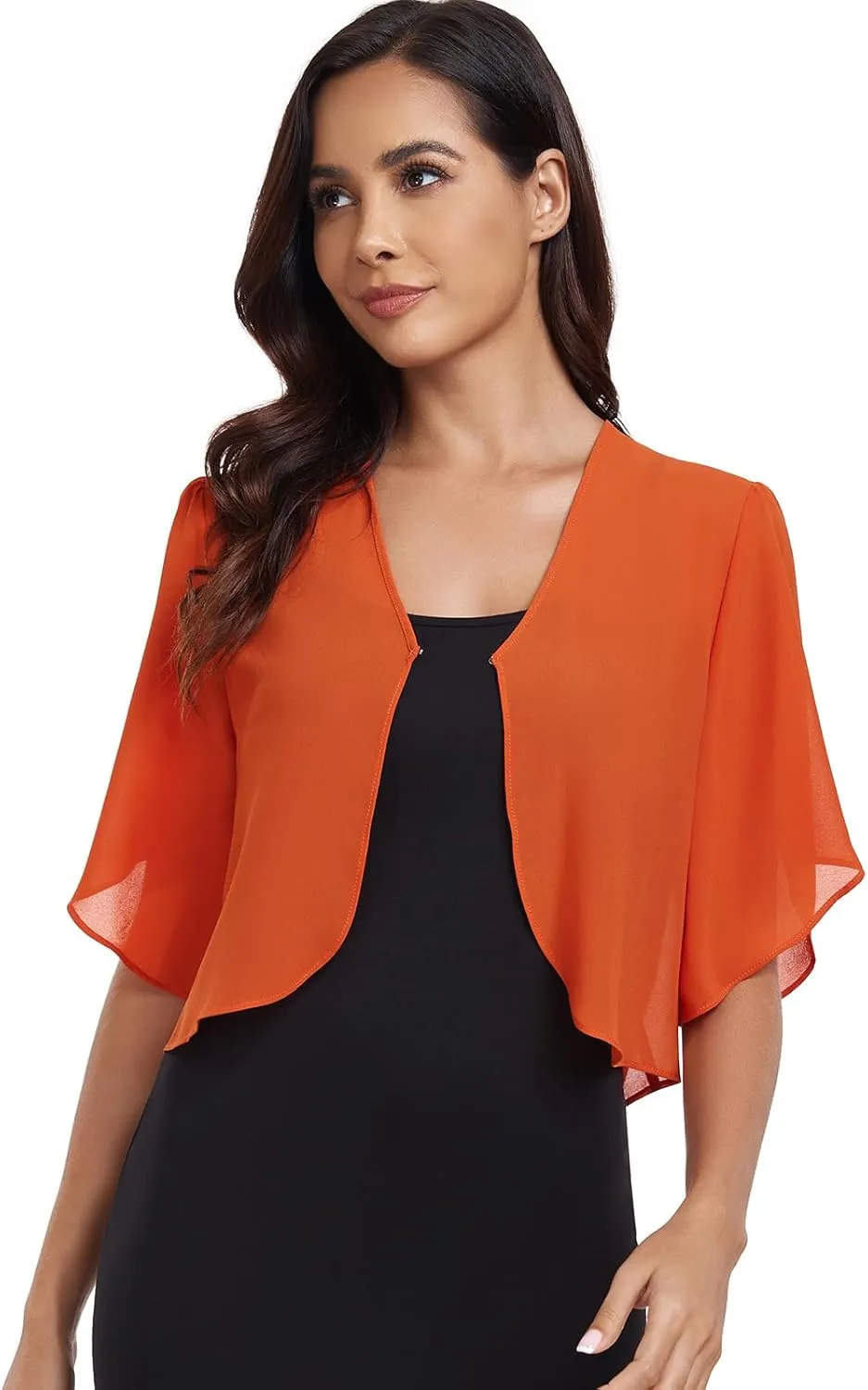 SURVODJA Womens Chiffon Cropped Cardigans Lightweight Sweaters Short Sleeve Bolero Shrugs for Dress