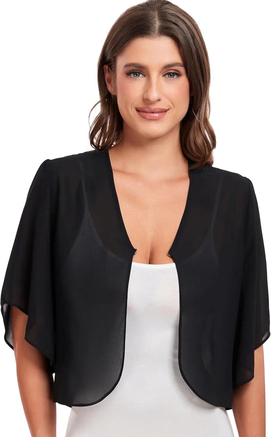 SURVODJA Womens Chiffon Cropped Cardigans Lightweight Sweaters Short Sleeve Bolero Shrugs for Dress