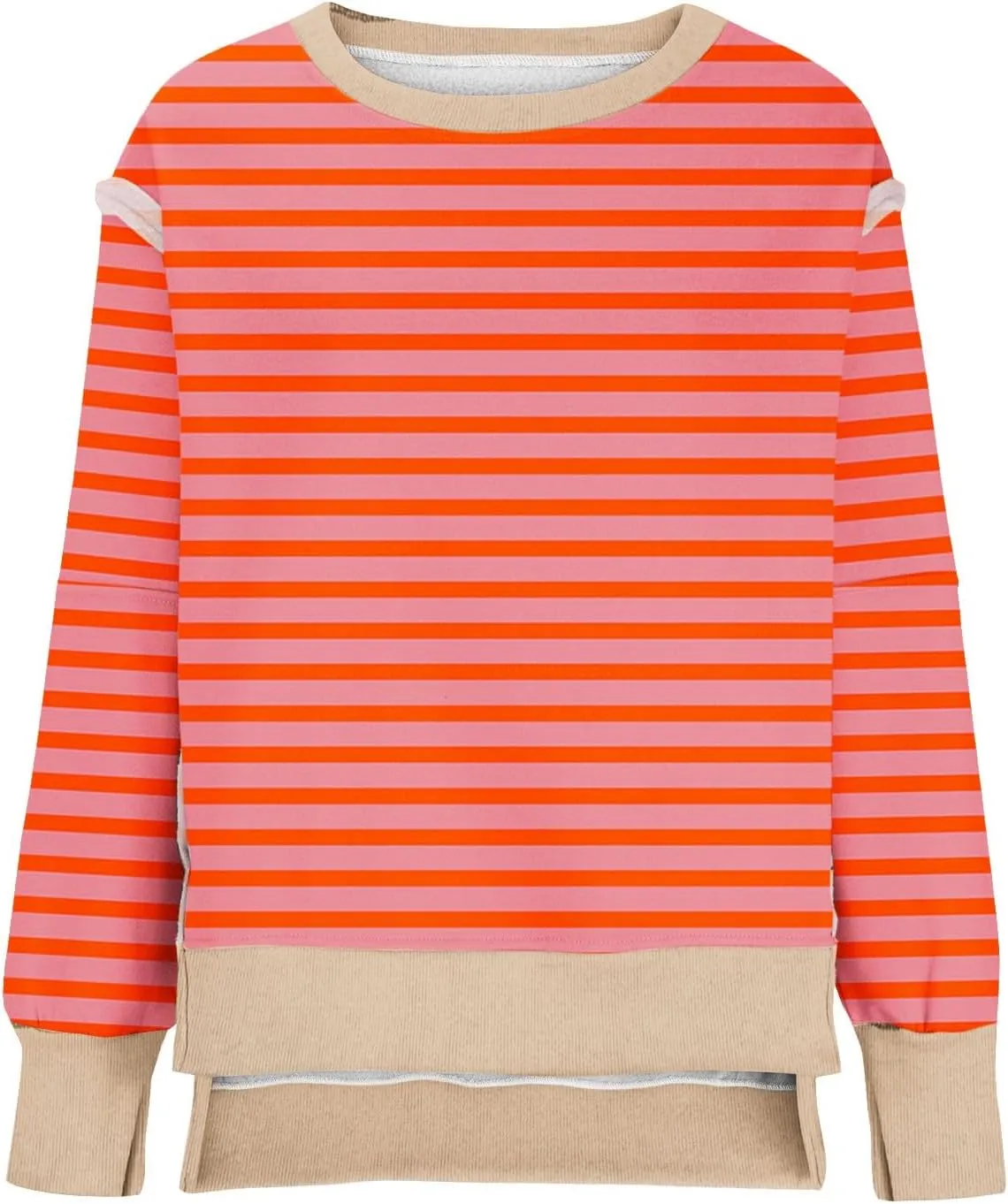 Sweatshirts for Women Striped Oversized Hoodies Long Sleeve Crewneck Fall Outfits Fashion Pullover Tops