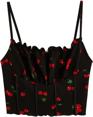 SweatyRocks Women's Ruched Frill Trim Spaghetti Strap Crop Cami Tank Tops Camisole