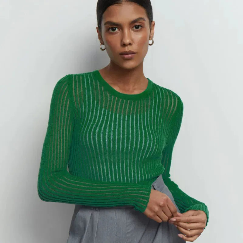 Trendy Long Sleeve Striped Mesh Shirt
