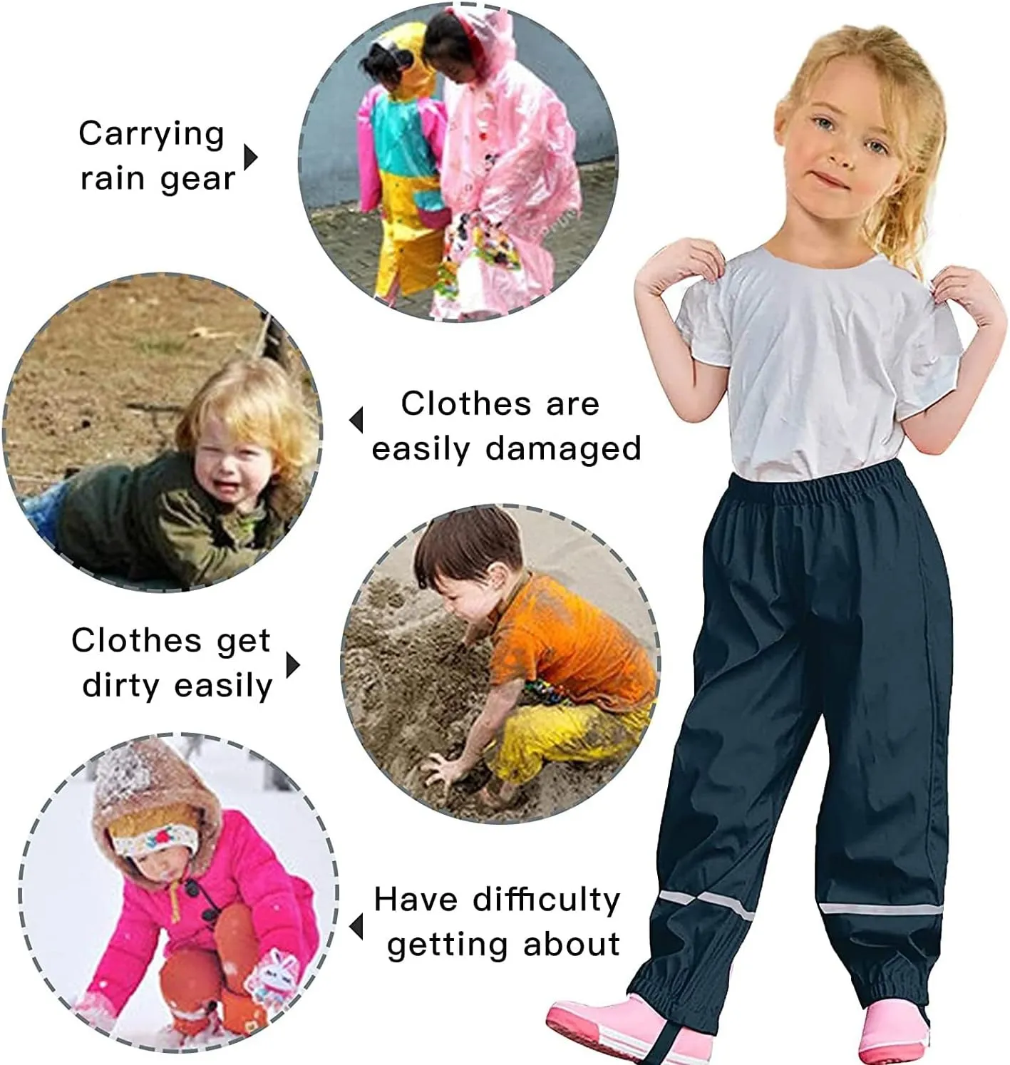 Unisex rain Pants Children,Women Waterproof and Windproof rain Trousers Over Pants for Girls Boys 98-134