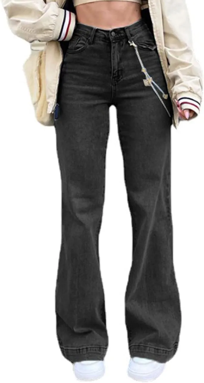 Women Fashion Denim Pants High Waist Straight Leg Baggy E-Girls Boyfriend Jeans Trousers Streetwear