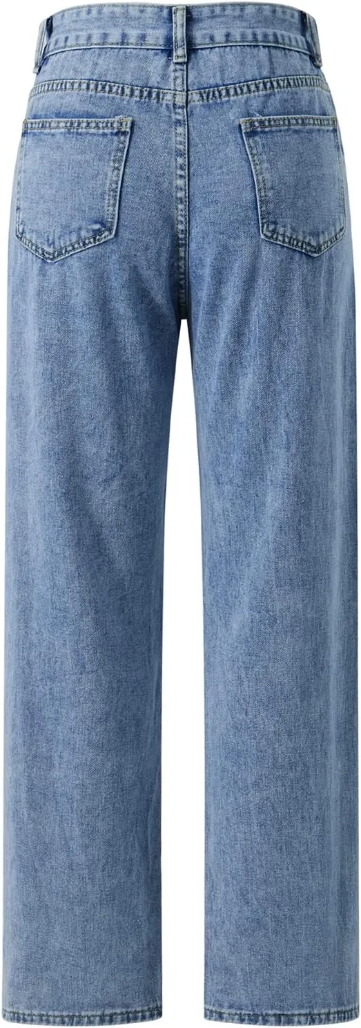 Women Fashion Denim Pants High Waist Straight Leg Baggy E-Girls Boyfriend Jeans Trousers Streetwear