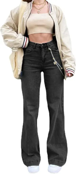Women Fashion Denim Pants High Waist Straight Leg Baggy E-Girls Boyfriend Jeans Trousers Streetwear