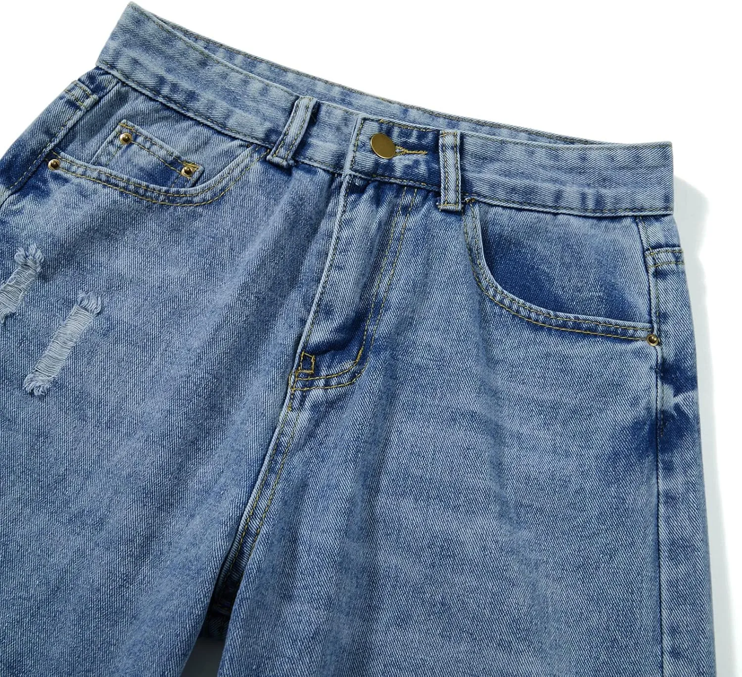 Women Fashion Denim Pants High Waist Straight Leg Baggy E-Girls Boyfriend Jeans Trousers Streetwear