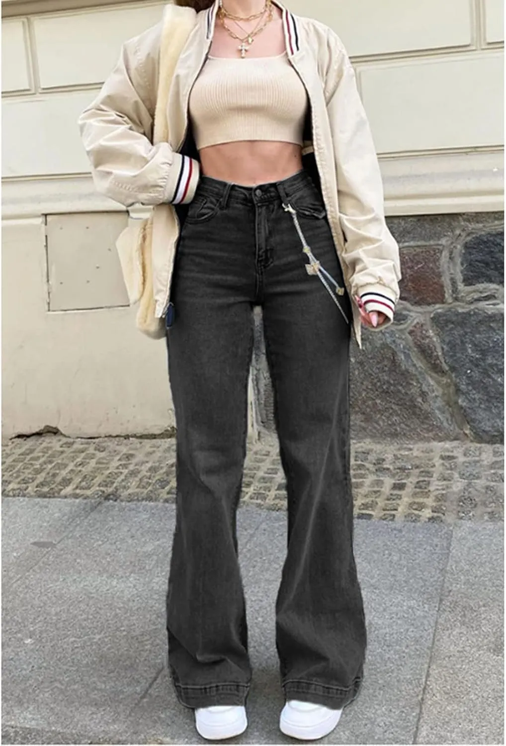 Women Fashion Denim Pants High Waist Straight Leg Baggy E-Girls Boyfriend Jeans Trousers Streetwear